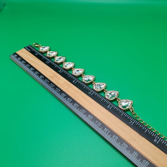Clear Teardrop Rhinestone Bracelet, Gold Tone, 8 1/2 In - Picture 6 of 8